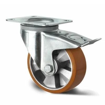 Abbildung von Abrollwerk Schwerlast 20 cm Durchmesser Lenkrolle mit Feststellbremse, Schwerlastrollen lenkbar, Aluminiumfelge, Doppelkugellager, dynamische Traglast 800 kg