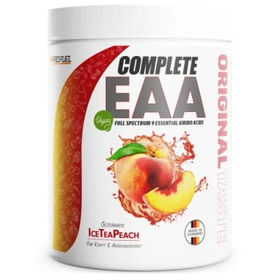 Abbildung von EAA Pulver 500g ICE TEA PEACH 12.500mg essentielle Aminosäuren unglaublich lecker &amp; erfrischend COMPLETE mit allen 9 EAAs inkl. Histidin vegan Amino Workout Drink