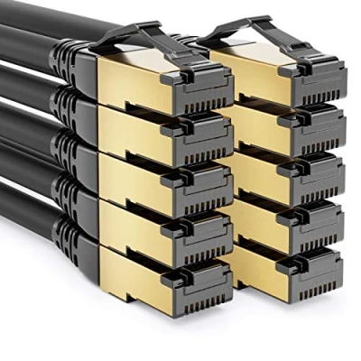 Abbildung von deleyCON 10x 2m CAT8.1 Patchkabel Netzwerkkabel Datenkabel S/FTP PIMF 2000 MHz 40 Gbit RJ45 LAN DSL Kabel CAT.8 Ethernet Stecker Schwarz