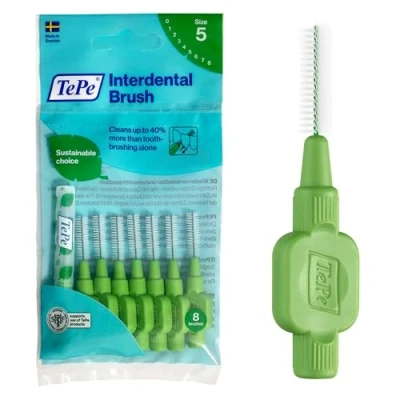 Abbildung von TePe Interdental Brush, Original, Green, 0.8 mm/ISO 5, 8pcs, plaque removal, efficient clean between the teeth, tooth floss, for narrow gaps