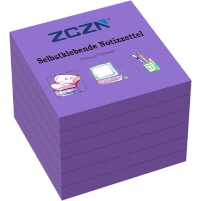 Abbildung von ZCZN Haftnotiz Sticky Notes Selbstklebende Haftnotizzettel Notizzettel Klebezettel 6 Blöcke, 80 Blatt, 76 x mm, lila