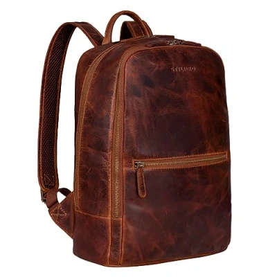 Abbildung von STILORD &#039;Kellis&#039; Vintage Lederrucksack Groß für Business Schule Uni Moderner Laptop Rucksack 15 Zoll Messenger DIN A4 Echtes Leder, Farbe:kara cognac