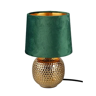 Abbildung von Reality Leuchten Tischleuchte Sophia R50821015, Keramik goldfarbig, Samtschirm gürn oder exkl. 1x E14, 16 cm