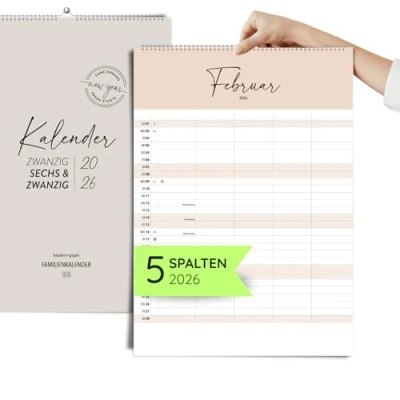 Abbildung von heaven+paper A3 Familienkalender 2026 mit 5 Spalten Cozy Boho großer Wandkalender für Familien Feiertagen, Schulferien, Mond DIN (Cozy, Spalten)