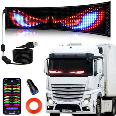 Abbildung von Qnoavve Flexible USB RGB LED Anzeige Board, 27“x5 Inch Bluetooth Smart App Laufschrift Programmierbar Sign for Car, Shop, Bar, Graffiti, Text, Animation