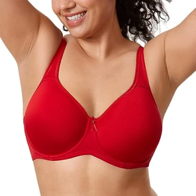 Abbildung von DELIMIRA Damen mit Bügel Nahtlose Vollschalen T Shirt BH Gepolstert Große Größen Lippenstift Rot 85G