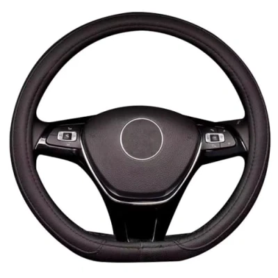 Abbildung von Pahajim D Typ Leder Auto Lenkradbezug 38CM/15&#039;&#039; mit Haltbarkeit Sicherheit rutschfest Lenkradschutz flachem Boden für Männer Frauen (Schwarz)
