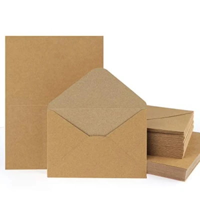 Abbildung von Mocraft 60 Sets Kraftpapier Karten mit Briefumschläge Natur Braun Umschläge Falt Klappkarten Kuverts für Geschenk Grußkarten Einladung