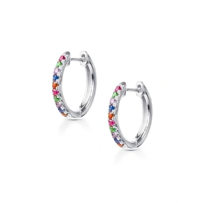 Abbildung von Amberta Lumini Damen 925 Sterling Silber Regenbogen Ohrringe: Bunt Creolen Ohrringe 15 mm