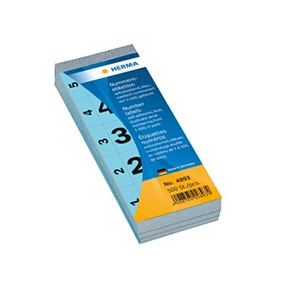 Abbildung von HERMA 4893 Nummernblock Zahlen 1 500, doppelt, 500 Stück, 56 x 28 mm, selbstklebend, matt, 2fach fortlaufende Papier Nummernetiketten Zahlenetiketten Anlagenummern, rot
