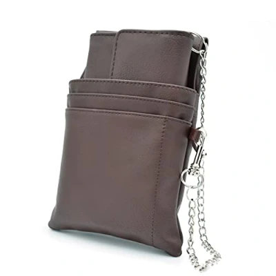 Abbildung von nean Kellner Geldbörse, Kellnerbörse, Geldbeutel, Damen Herren Portemonnaie mit Holster, Steck Tasche und Kette großem Münzfach (Braun)