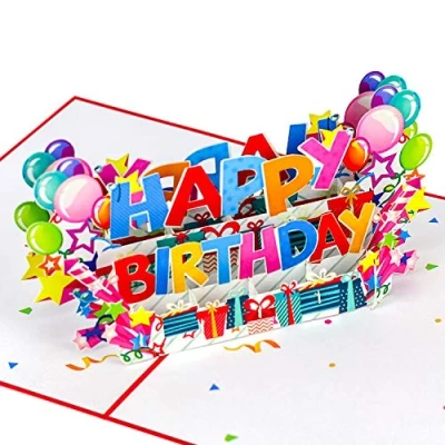 Abbildung von Favour Pop Up® BLACK FRIDAY 3D Glückwunschkarte zum Geburtstag in 3D, ein farbenfrohes „Happy Birthday“, das garantiert Freude bereitet, Format 12x17cm TBX125