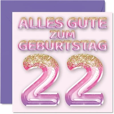 Abbildung von 22. Geburtstagskarte für Frauen Rosa Lila Glitzerballons Alles Gute zum Geburtstagskarten 22 Jährige Frau Tochter Schwester Tante, 145mm Zweiundzwanzig Zweiundzwanzigste Geburtstag Grußkarten