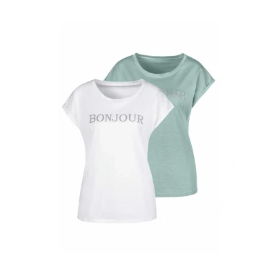 Abbildung von Lascana 2 PACK Tshirt print, Damen, Größe: 40/42, Mint/white