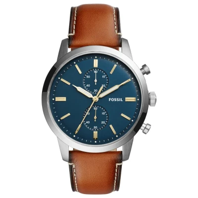 Abbildung von Fossil Herrenuhr Townsman, QuarzChronographenwerk, 44 mm Silbernes Edelstahlgehäuse mit Lederarmband, FS5279