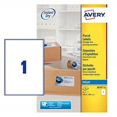 Abbildung von AVERY Zweckform schnelltrocknende Adressetiketten für Tintenstrahldrucker 1 pro Blatt 199,6 x 289,1 mm z25 Etiketten weiß