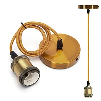 Abbildung von Aigostar Metall E27 Vintage Lampenfassung,E27 Retro Lampenaufhängung mit Kabel,Vintage Pendelleuchte Deckenhalterung,1m Kabel,Bronze