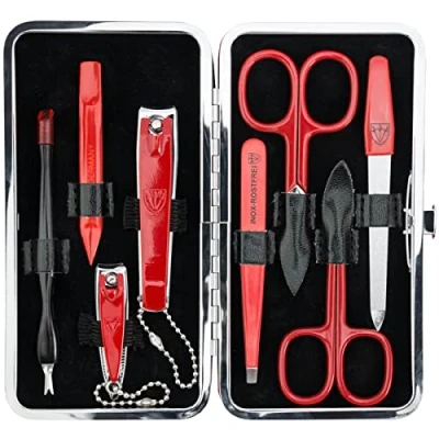 Abbildung von DREI SCHWERTER Markenqualität Nagelpflegeset &#039;Cuneo&#039; 8 tlg. Maniküre Pediküre Reise Pflege Set Nagelset Nagelnecessaire, Stahlinstrumente Markenqualität, Maniküreset Kunst Leder Etui Box