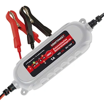 Abbildung von Dino KRAFTPAKET 1A 6V/12V intelligentes und automatisches Batterieladegerät für Blei Säure, GEL, Start/Stopp EFB, AGM Batterie KFZ Ladegerät Auto, Motorrad, Kleintransporter, PKW, Boot