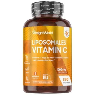 Abbildung von Liposomales Vitamin C Täglich 1000mg 180 vegane Kapseln mit Hagebutte Höhere Absorption &amp; Bioverfügbarkeit Für Immunsystem, Knochen Zähne (EFSA) Antioxidantien von WeightWorld