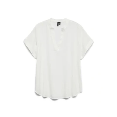 Abbildung von VERO MODA Damen Top Casual Splitneck umgeschlagene Ärmelbündchen Bluse Kurzarm, Farben:Weiß, Größe:XS