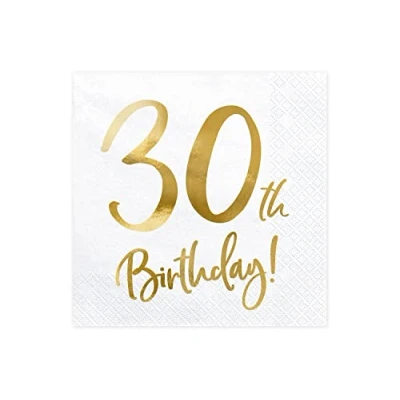 Abbildung von Servietten 30. Geburtstag 33x33 cm 3 lagig 20 Stück Papierservietten Servierten für und Party weiß Gold Bedruckt