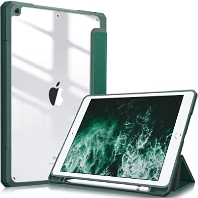 Abbildung von Fintie Hybrid Hülle für 10.2 Zoll iPad 9. Generation 2021/8. Gen 2020/7. 2019 mit Stifthalter Stoßfeste Schutzhülle transparenter Hartschale auf der Rückseite, Satinoptik Grün