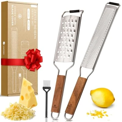 Abbildung von Exitoso Zester Küchenreibe Set aus Edelstahl mit Holzgriff Gewürzreiben Knoblauchreibe feinreibe Zitronenreibe Muskatnuss Reibe Zestenreibe Cheese grater Käsereibe Parmesan Parmesanreibe