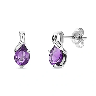 Abbildung von Orovi Ohrringe Tropfenform aus 9 Karat Weißgold (375) mit Amethyst (0.69 ct) Gold Ohrstecker Damen Edelstein in edler Krappenfassung Goldohrringe allergenfrei &amp; handgemacht (10 x 4.5 mm)