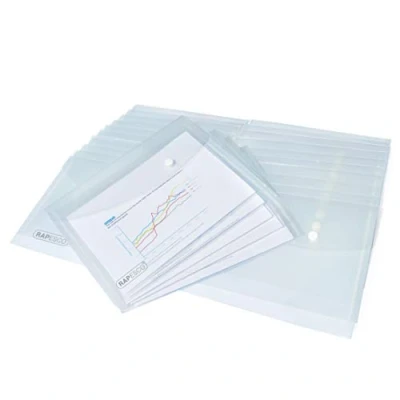 Abbildung von Rapesco 1501 Dokumentenmappe mit Druckknopf, A5, Transparent, 50 Stück