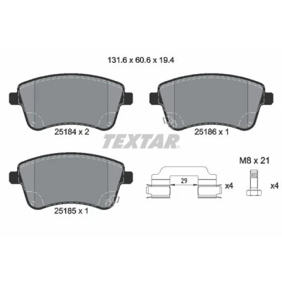 Abbildung von TEXTAR 2518401 Bremsbelagsatz mit akustischer Verschleißwarnung Bremssattelschrauben Zubehör KIA: Venga, Venga Box Body / Hatchback