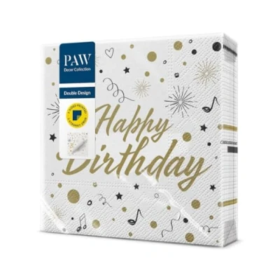 Abbildung von PAW Doppelseitige Servietten 3 lagig (33 x 33 cm) I 20 Stück Perfekt für Geburtstage, Partys Kinderpartys Feiern Tischdeko Papierserviette Beidseitig Bedruckt Happy Birthday Party Invitation