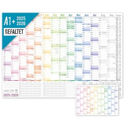 Abbildung von Häfft® XXL Wandkalender Schuljahr 2025/2026 A1 + (89 x 63 cm) groß, gefaltet &quot;Rainbow&quot; Schuljahreskalender, Schuljahresplaner nachhaltig &amp; klimafreundlich