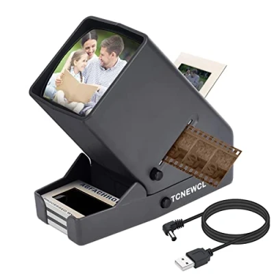 Abbildung von TCNEWCL LED Diaprojektor für Alte Dias, Diabetrachter Gerahmte 3 fache Vergrößernder, 35mm Dias Film und Negativ, mit USB Stromkabel