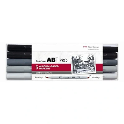 Abbildung von Tombow ABTP 5P 4 Alkoholbasierter Marker ABT PRO zwei Spitzen Cold Gray Colors, 1 Stück (1er Pack)