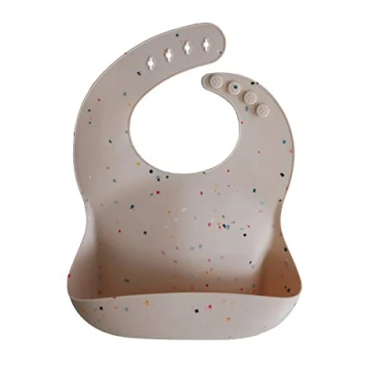 Abbildung von mushie Silikon Bib für Kinder Lätzchen mit Auffangschale BPA frei Wasserdicht Abwaschbar verstellae Passform Sichere &amp; Hochwertige Kleinkinder Baby Vanilla Confetti