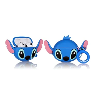 Abbildung von Derhom Airpods 3 Schutzhülle aus Silikon, lustig, niedlich, modisch, weich, Comic Motiv, kompatibel mit Apple 3, Schlüsselanhänger [Cartoon Avatar Serie] (Big Ears Stitch Blue)