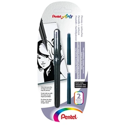 Abbildung von Pentel XGFKP/FP10 Pocket Brush Blister Pack Pinselstift mit 2 Patronen, schwarz