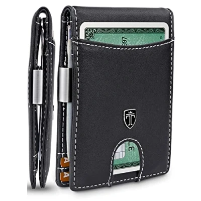 Abbildung von TRAVANDO Geldbeutel Männer mit Geldklammer Zurich Geldbörse Herren Kartenetui Slim Portemonnaie Wallet Portmonaise Geldtasche Portmonee RFID Kreditkartenetui (ohne AirTag* Fach, Schwarz &amp; Weiß)