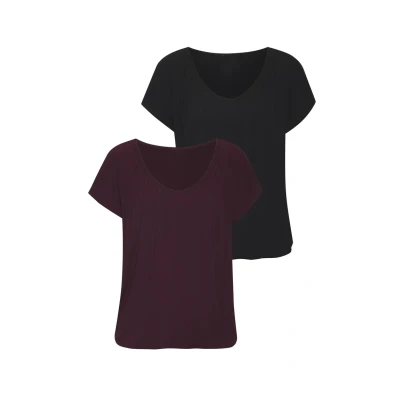 Abbildung von Lascana 2 PACK Tshirt basic, Damen, Größe: 40/42, Aubergine schwarz
