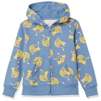 Abbildung von Amazon Essentials Mädchen Fleece Kapuzenpullover mit Reißverschluss, Blau Katze, 5 Jahre
