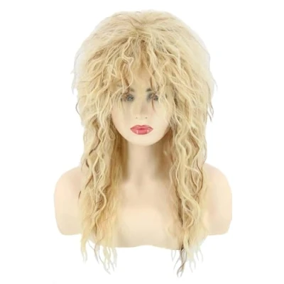Abbildung von Toposplay80er Jahre Perücke für Männer und Frauen, Vokuhila Perücke, Halloween Kostüm, Rocker blond, lockig, zottelig, Afro