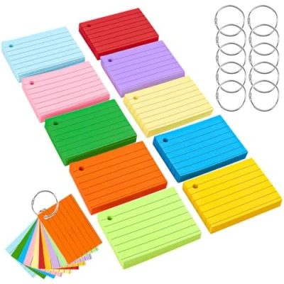 Abbildung von 500 Stück Karteikarten A8,Karteikarten Liniert Flash Cards Vokabelkarten Bunt mit 10 Binderinge,Linierte Karteikarten,Lernkarten für Büro, Schule, Zuhause, Lernen Notizen