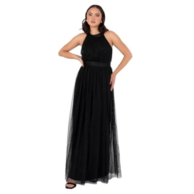 Abbildung von Anaya with Love Ladies Maxi Dress for Women Halter Neck Long Sleeveless Belt A Line Evening Gown Ball Prom Wedding Guest Bridesmaid, Schwarz 54