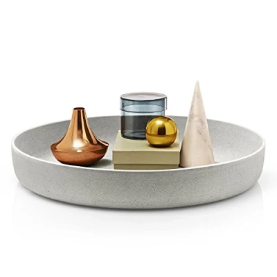 Abbildung von blomus MOON Dekoschale aus Stein, puristische Beton Optik, hochwertige Verarbeitung, Industrial Design, individuell nutzbar, trendiges Wohnaccessoire 50 x 8.5 cm, Grau, 65446