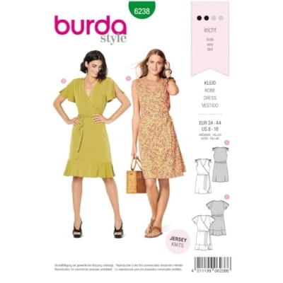 Abbildung von Burda Schnittmuster, 6238, Wickelkleider F/S 2020#6211 selber nähen [Damen, Gr. 34 44] Level 2 für Anfänger