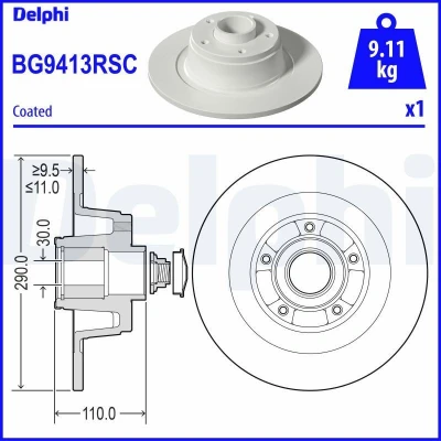 Abbildung von Bremsscheibe mit Lager DELPHI BG9413RSC