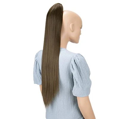 Abbildung von CAISHA 70cm Extralang Clip On Haarteil Zopf Pferdeschwanz Hitzebeständig Synthetik Glatt Braun H159