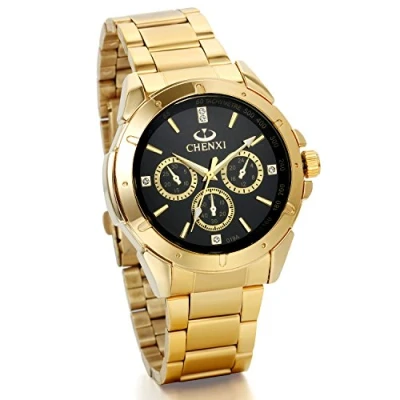 Abbildung von JewelryWe Herren Armbanduhr, Analog Quarz, Klassische Fashion Business Casual Uhr mit Edelstal Armband,Schwarz Gold Zifferblatt,