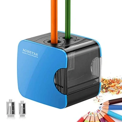 Abbildung von AOBETAK elektrischer Bleistiftspitzer mit Reservoir, USB und batteriebetrieben, automatischer Spitzer, robuster für Buntstifte No.2